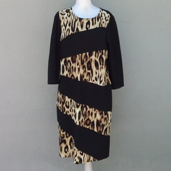 Chico's Dress XS Womens 3/4 Sleeves Knee Length Animal Print Black - Picture 3 of 8